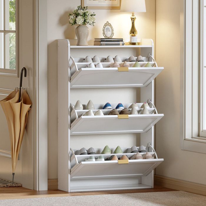 Meuble à chaussures 76x23x118 cm étroit avec 3 abattants armoire à chaussures meuble à chaussures pour couloir et salon