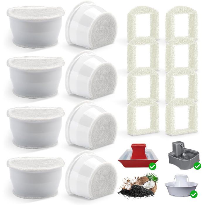 Filtre Fontaine Eau Chat pour PetSafe Drinkwell 8 Filtres au Charbon de Rechange & 8 Filtres en Mousse de RechangeFiltre pour Chat
