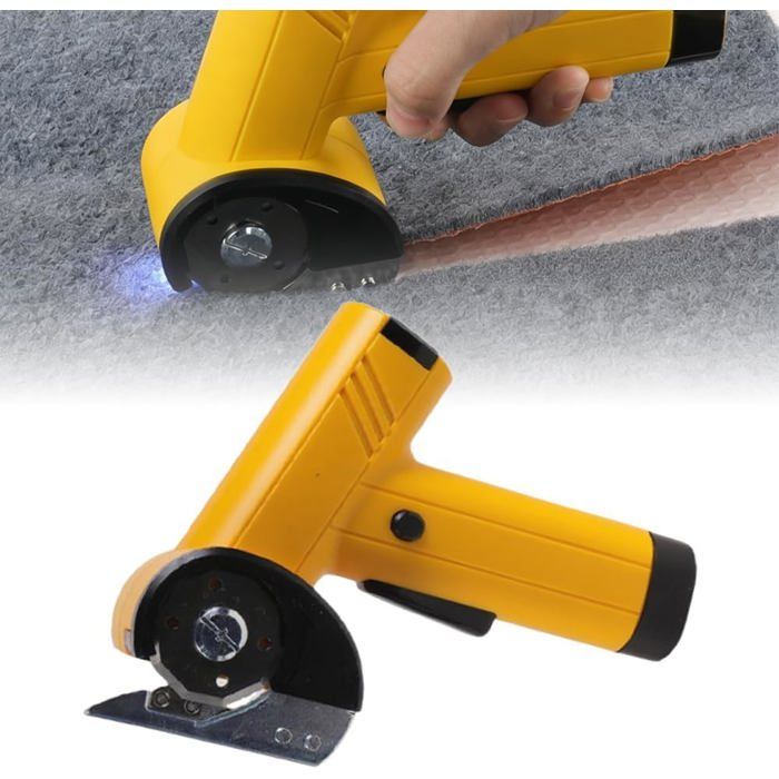 Cutter Rotatif Électrique Sans Fil Coupe Carton Tissu Cuir Modèle 4 Vitesses Lampe LED Rechargeable Jaune