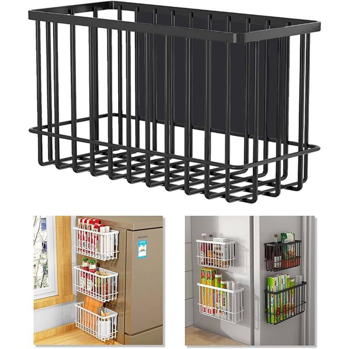 Black-High Organiseur magnétique réfrigérateur - Panier cuisine métal avec fermeture glissière - Organiseur MEUBLE A EPICES