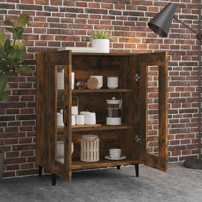 Buffet bahut - vidaXL - bois dingénierie - chêne fumé - porte vitrée - 2 portes - portes vitrées - 695 x 34 x 90 cm 55kin91o
