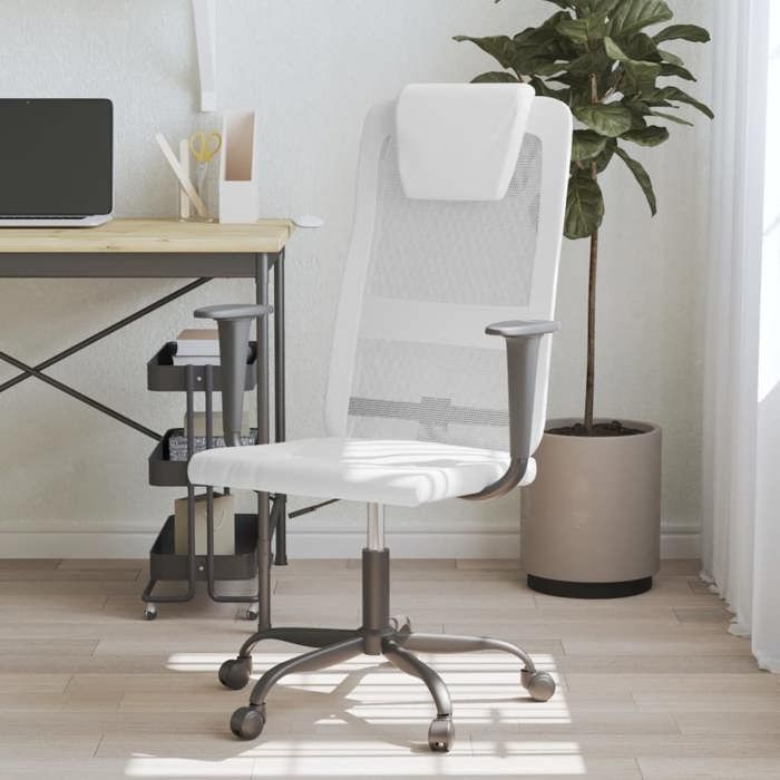 Chaise de bureau - vidaXL - Siège de bureau - Blanc - Pivotante 360° - Hauteur réglable - Avec roulettes - 67x68x106-116cm 6037