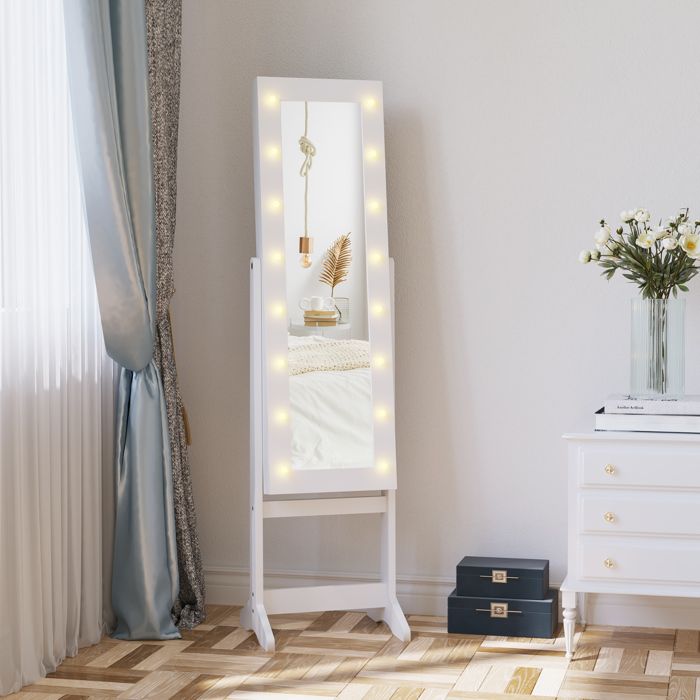 Armoire à bijoux sur pied - HOMCOM - Miroir pleine longueur 36×30×136 cm - 16 LED blanc chaud - Angle réglable