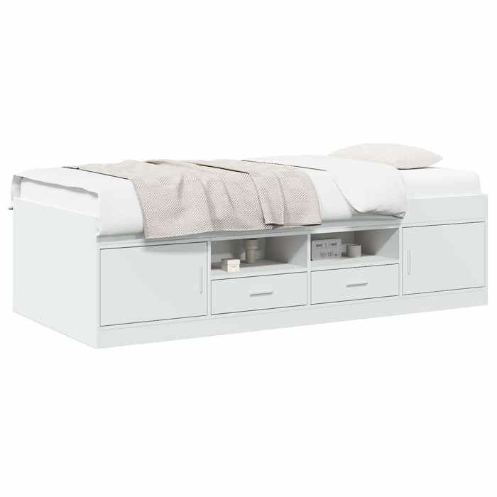 Lit coffre - Cadre de lit simple avec rangement - vidaXL - blanc - bois dingénierie - 80 x 200 cm 2792305