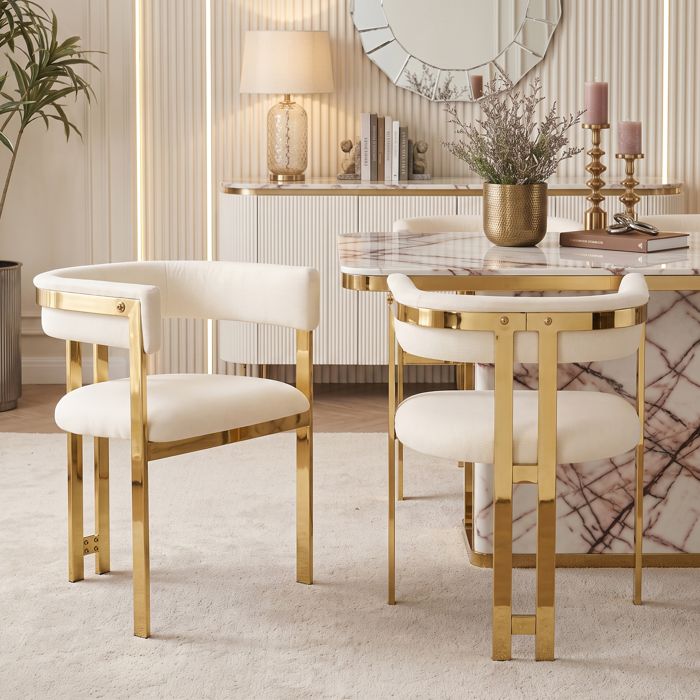 Chaises de salle à manger modernes - Lot de 2 pièces - Design dossier demi-cercle - Rembourrage chenille