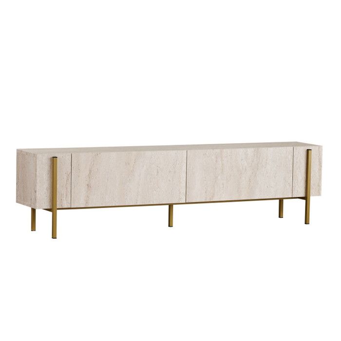 Meuble TV Banc TV en bois MDF mélaminé et métal travertin et doré 180 x 30 x 45 cm