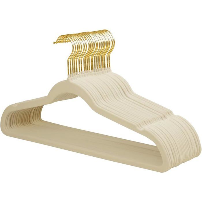 Lot de 22 cintres en Velours avec Crochet pivotant doré Beige Cintres de costume en feutre antidérapants Paquet de 22