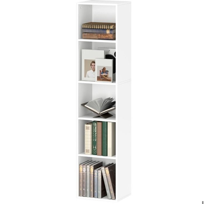 Étagère sur pied blanche avec 5 niveaux et tablette réglable pour salon ou chambre