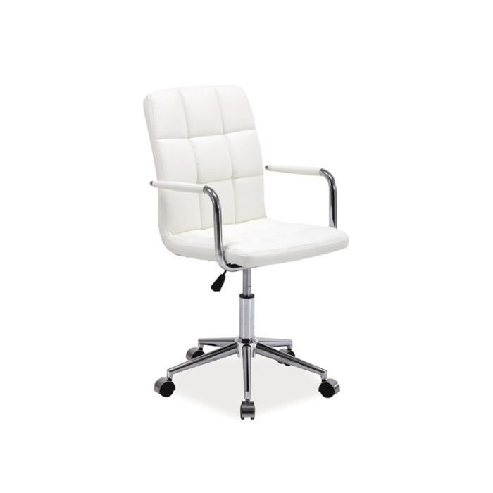 chaise de bureau à roulettes - ac-déco - q022 - cuir pu - blanc