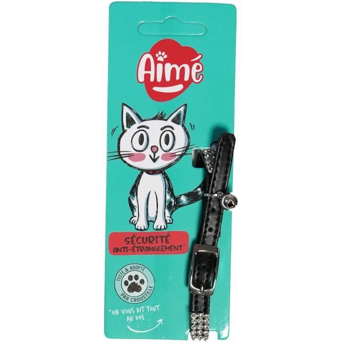 Comparer les prix de Collier pour chat - AIME - Ajustable 18-28 cm - Nylon avec grelot en argent - Noir strass