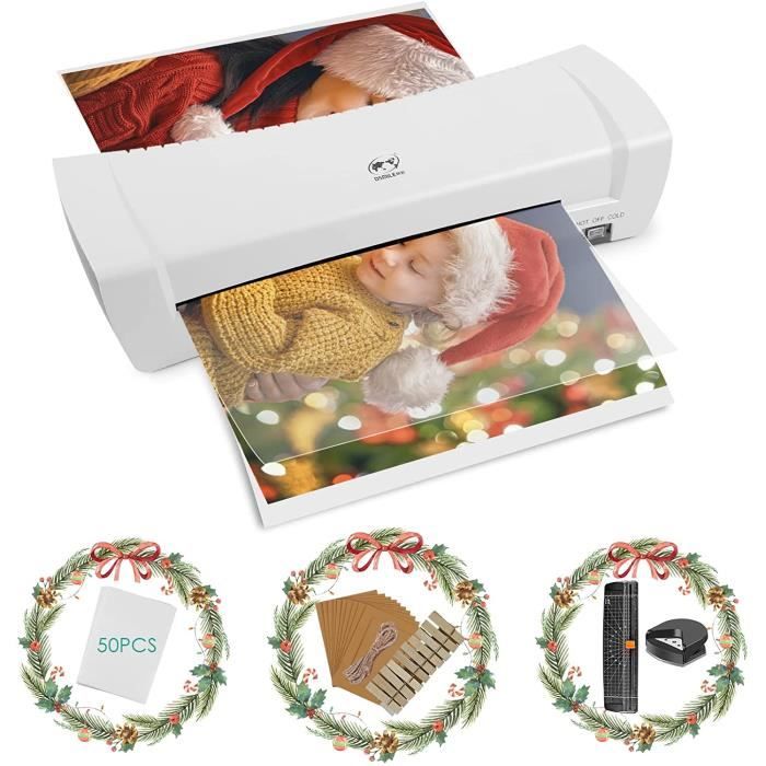 Plastifieuse A3 avec 20 feuilles de plastification avec système 7 en 1 à chaud et à froid A3 A4 A5 A6 Arrondisseur d’Angles pour Bureau Maison école Coupe Papier 