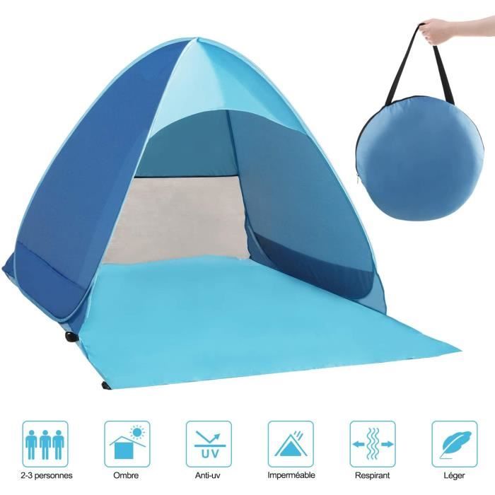 Tente Anti UV, Abri de Plage avec Protection Solaire UV UPF 50+ pour 2-3 Personnes,Tente de Plage Instantanée Portable Escamotable,