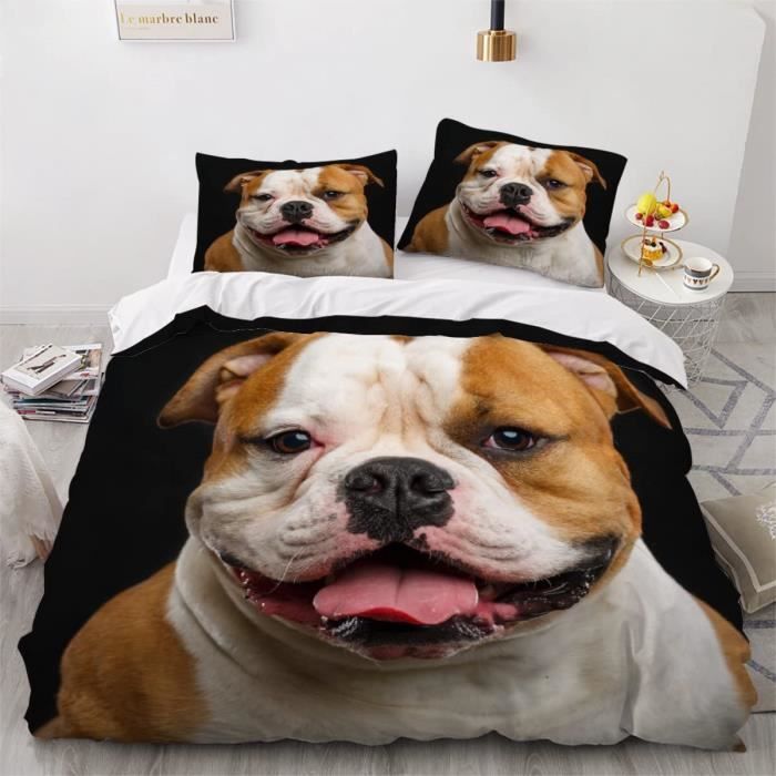 Housse De Couette 140X200 Bouledogue Français Rose Clair Parure De Lit