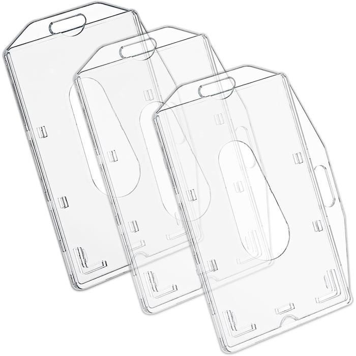 3 Porte-Badges Transparents PVC Rigide - Vertical/Horizontal - Pour Badges, Cartes, Clés - 10x6.5cm