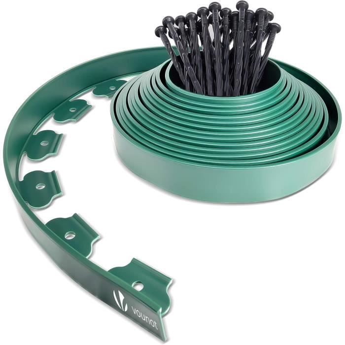 Bordure De Jardin Plastique 32m Avec 150 Piquets - Bordurette Flexible Noire Hauteur 50mm