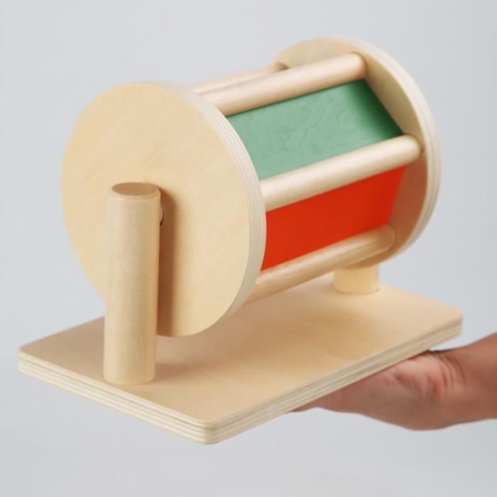 Rouleau de bébé arc-en-en bois avec miroir, tambour tournant pour Rouleau de bébé arc-en-en bois avec miroir, tambour tournant pour