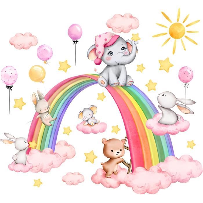 Stickers Muraux Arc en Ciel Autocollant Mural Chambre Fille Animaux Arc ...