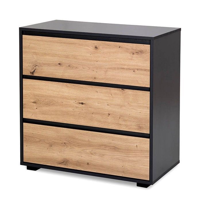 DALIA Commode en bois avec 3 tiroirs style urbain Anthracite-Chêne DALIA Commode en bois avec 3 tiroirs style urbain Anthracite-Chêne