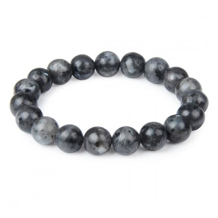 bracelet lithothérapie perles 10mm en labradorite naturelle - protection, méditation, apaisement gris
