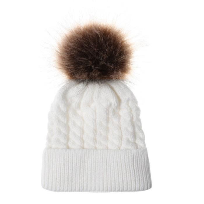 Bonnet Bebe Tricotes Fourrure Pompon Famille Assortie Crochet Hiver Casquette Ski Chapeau Blanc Blanc Cdiscount Pret A Porter