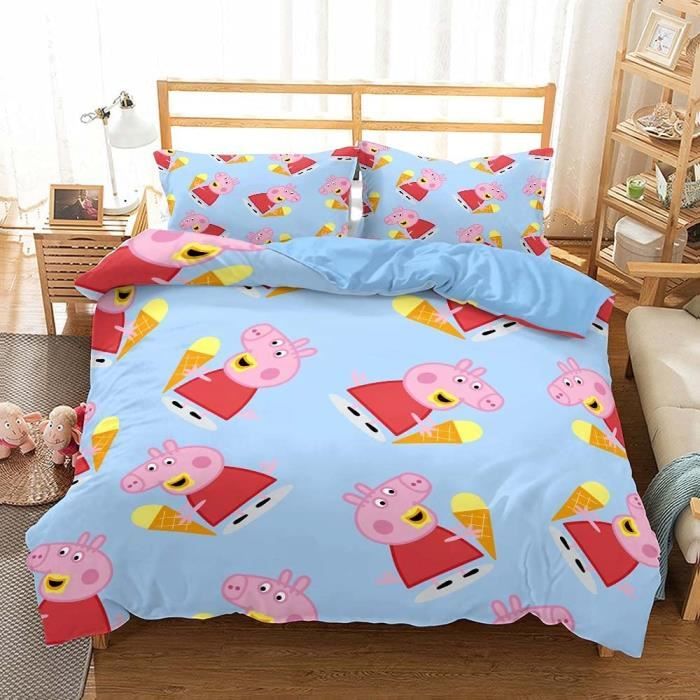 Housse Peppa Pig Parure De Lit Peppa Pig à La Ferme - Housse De Couette 140x200cm Réversible Pour Enfant Linge Lit Thème Ferme