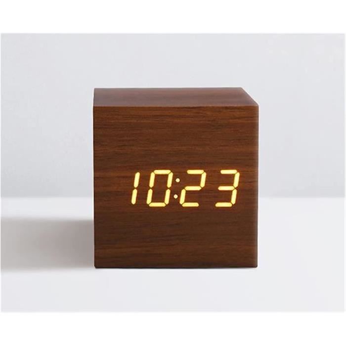 Réveil Digital En Bois CaaWoo - Affichage LED Température Et Heure - Alarme Vocale - Luminosité Réglable