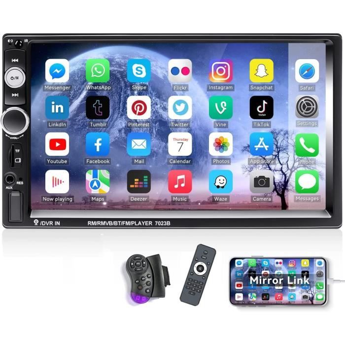 Autoradio 2 Din Bluetooth Main Libre, 7 Pouces Écran Tactile Double Din