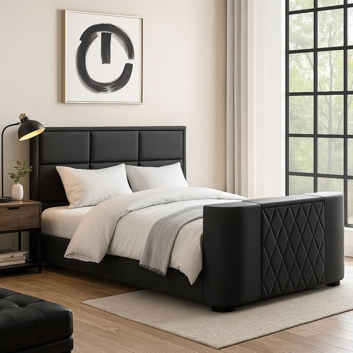 Lit avec TV intégré - 160x200 cm - Gris foncé - Collection Palace Lit avec TV intégré - 160x200 cm - Gris foncé - Collection Palace