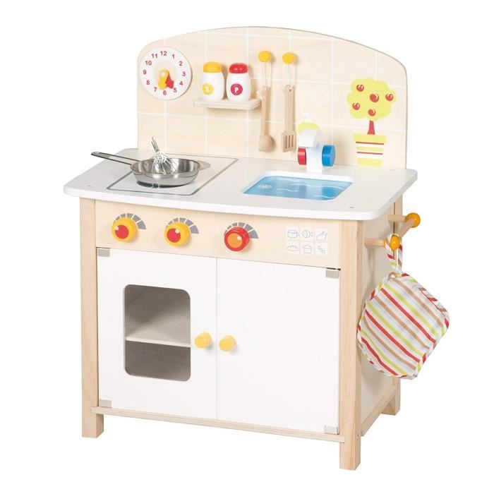 Roba Cuisine De Jeu Enfants Gris/Naturel – 2 Plaques, Évier, Four, Robinet & Accessoires – Cuisine Ludique Compacte Dès 3 Ans