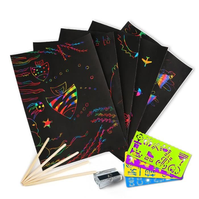 Jeux Dessins Kits de Scratch Art avec 2 Stylo en Bois Grattant pour ÉCriture Siebwinn 100 PCS Carte A Gratter Enfant 