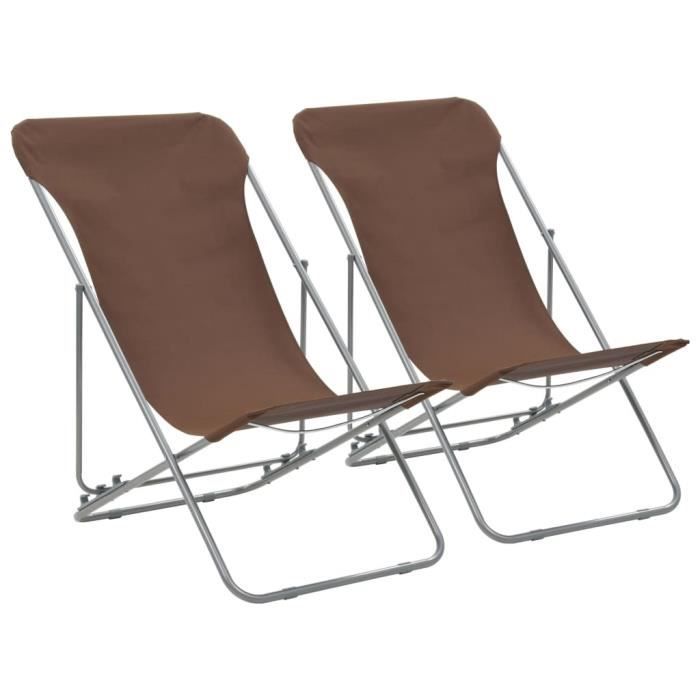 vidaxl chaises de plage pliables 2 pcs acier et tissu oxford marron