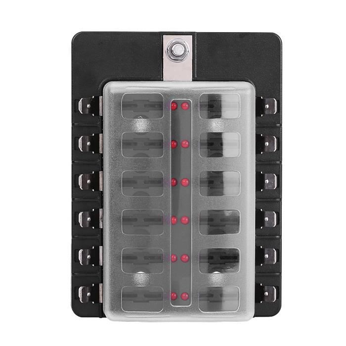 Boîte à fusibles, Boîte à fusibles pour circuit 12 voies Standard ATO ATC Kit porte-bloc avec terminal PC avec indicateur à LED