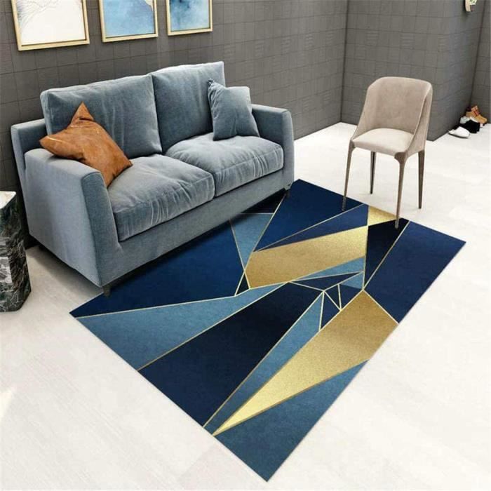Tapis Déco Géométrique 160x200 Cm - Velours Cristallin Polyester - Dessin Vert, Bleu, Noir, Gris - Antidérapant, Lavable - Pour Chambre, Salon, Enfant Ou Ado