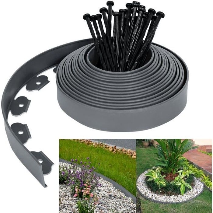 Aufun Bordure de Jardin flexible en Plastique Gris Longueur 10M avec 30