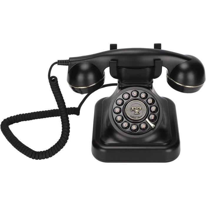 Téléphone Fixe Rétro à Cadran Rotatif - Design Vintage, Gros Boutons, En ABS, Fonctionnel Avec Ligne Classique