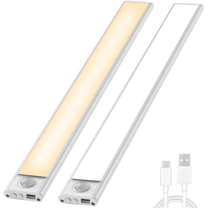 Cuisine Klighten 2 Pcs Lampe De Placard 113 LED, 60cm, Sans Fil, Rechargeable USB, Aimanté, Détecteur De Mouvement, 3 Modes D'Éclairage, Portable, Lumière De Placard, Baladeuse De Secours, 5800-6200K, Argent Reglette Led