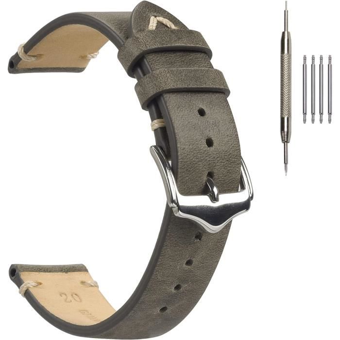 Bracelet De Montre En Cuir AITIHYA - Largeur 8-22mm, Boucle à Ardillon, Confortable Et Résistant