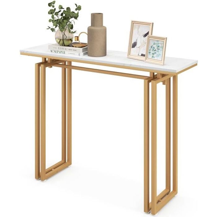 costway table console, effet marbre - 110 x 30 x 81 cm, meuble d'entrée de style scandinave cadre en métal or