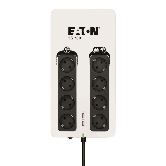 Onduleur/Multiprise/Parafoudre – EATON 3S 700 DIN – Off-line UPS – 3S700D – 700VA (8 prises DIN + 2 ports de charge USB)