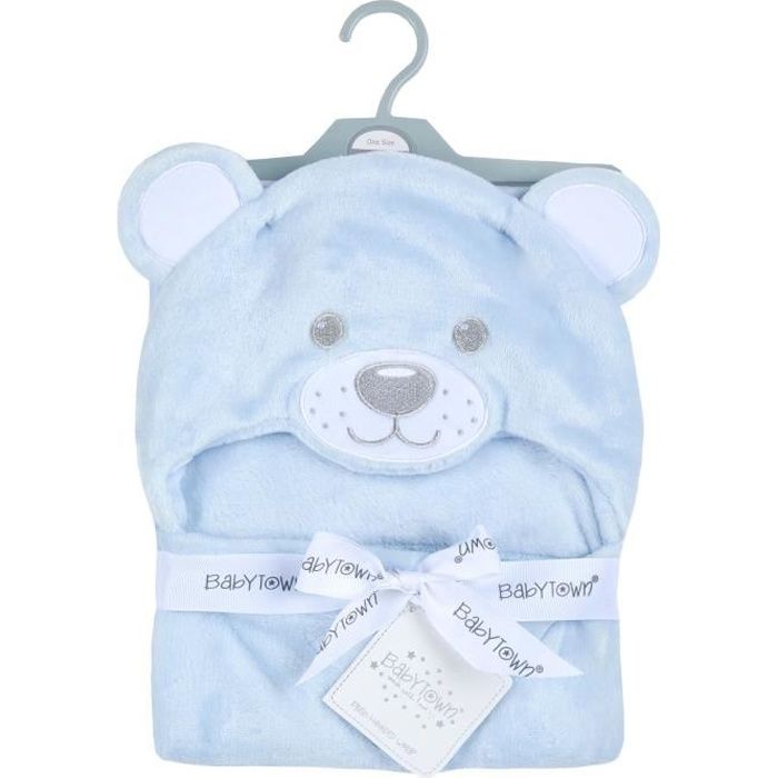 Couverture à capuche bébé garçon plaid polaire bleu ourson