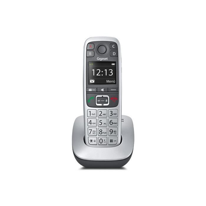 Téléphone Gigaset E 560 - Combiné filaire avec haut-parleur et identification de l'appelant - Noir et argent