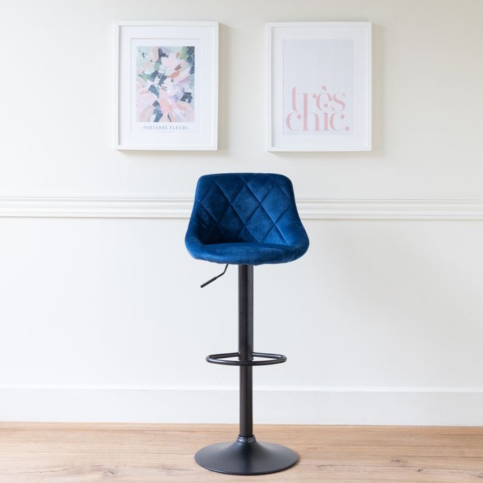 Tabouret de bar en velours bleu ROBIN Tabouret de bar en velours bleu ROBIN