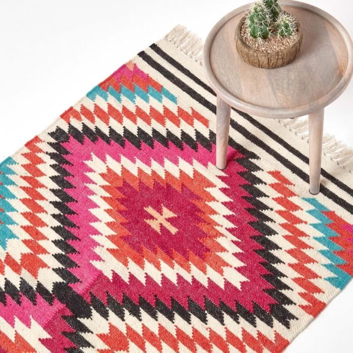 Tapis Kilim En Laine A Motif Geometrique Multicolore Manila 160 X 230 Cm Achat Vente Tapis Cdiscount