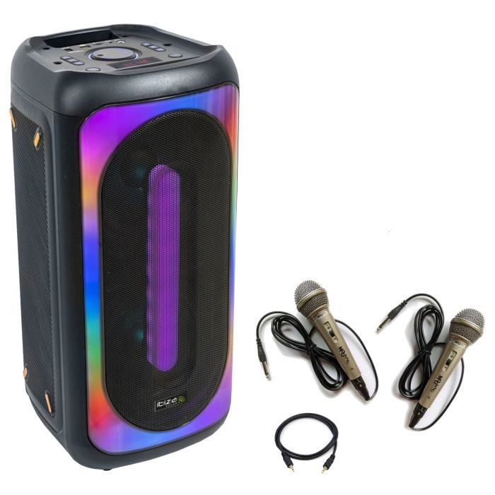 Pack Karaoké Enceinte Bluetooth Portable 500W Ibiza MERCURE50 LED USB SD TWS - 2 Micros Filaires - Musique Anniversaire Soirée