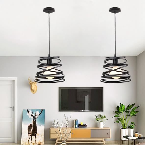 IDEGU 2Pcs Retro Lampe Suspension Industrielle Salon Noir E27 Lustre Luminaire Style Vintage en Fer Forge pour Salon Chambre