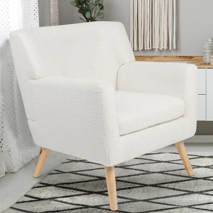 IDMARKET Fauteuil scandinave LIV en tissu bouclette blanc IDMARKET Fauteuil scandinave LIV en tissu bouclette blanc