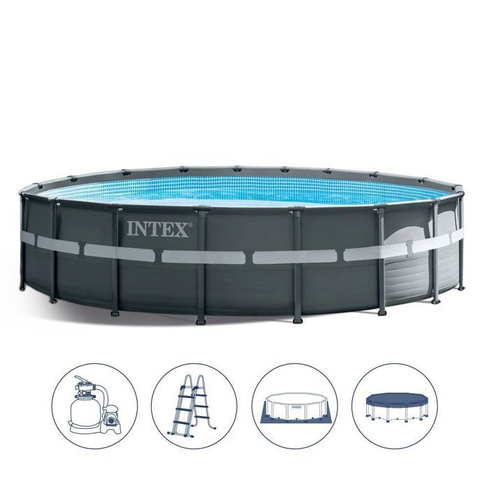 Piscine tubulaire hors sol INTEX - 488 x h122 cm - Filtre à sable - Échelle - Tapis bâche