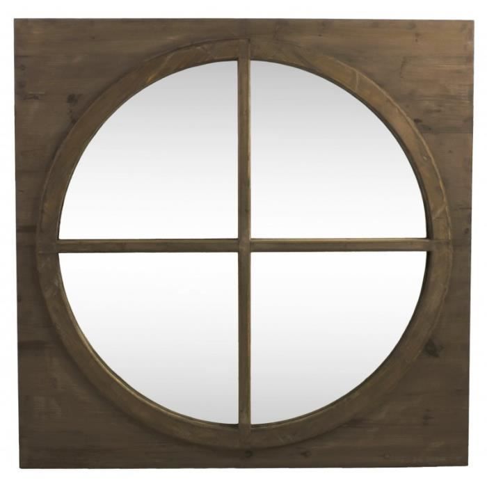 Geant Miroir Carre Glace Ronde En Bois Style Ancien Oeil De Boeuf
