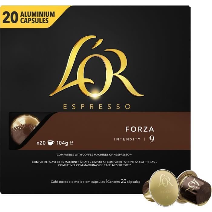 LOT DE 4 - L'OR Espresso Forza Intensité 9 - 20 Capsules de café en aluminium Compatible Nespresso