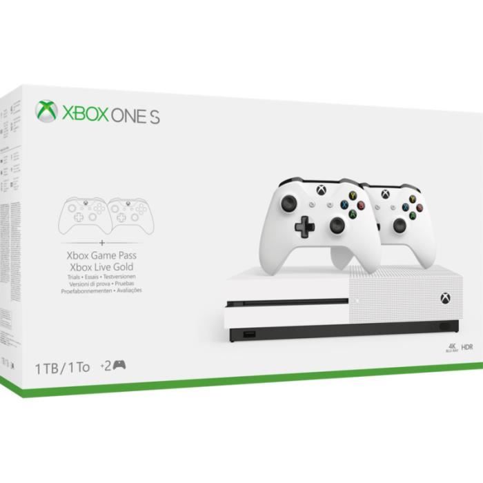Console de salon - Microsoft - Xbox One S - 1To - 2 manettes - Couleur: Blanc 